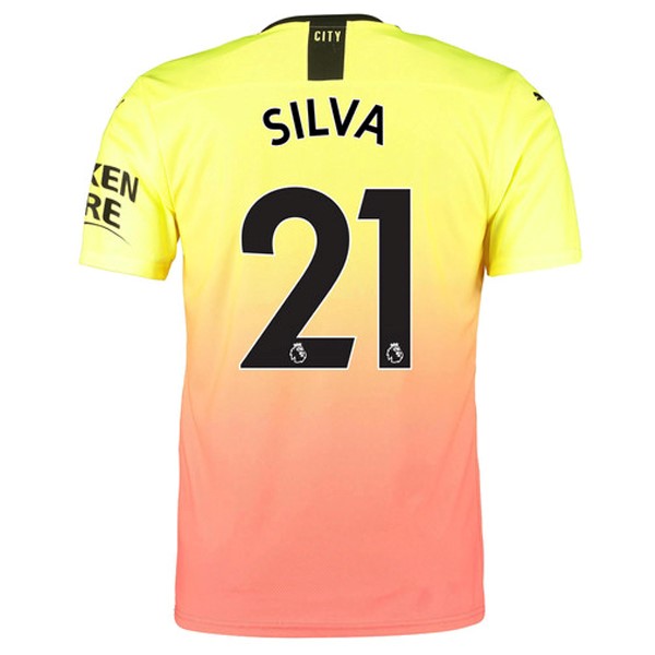 Trikot Manchester City NO.21 Silva Ausweich 2019-20 Orange Fussballtrikots Günstig